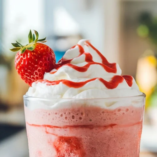 A big glass of delicious strawberry milkshake