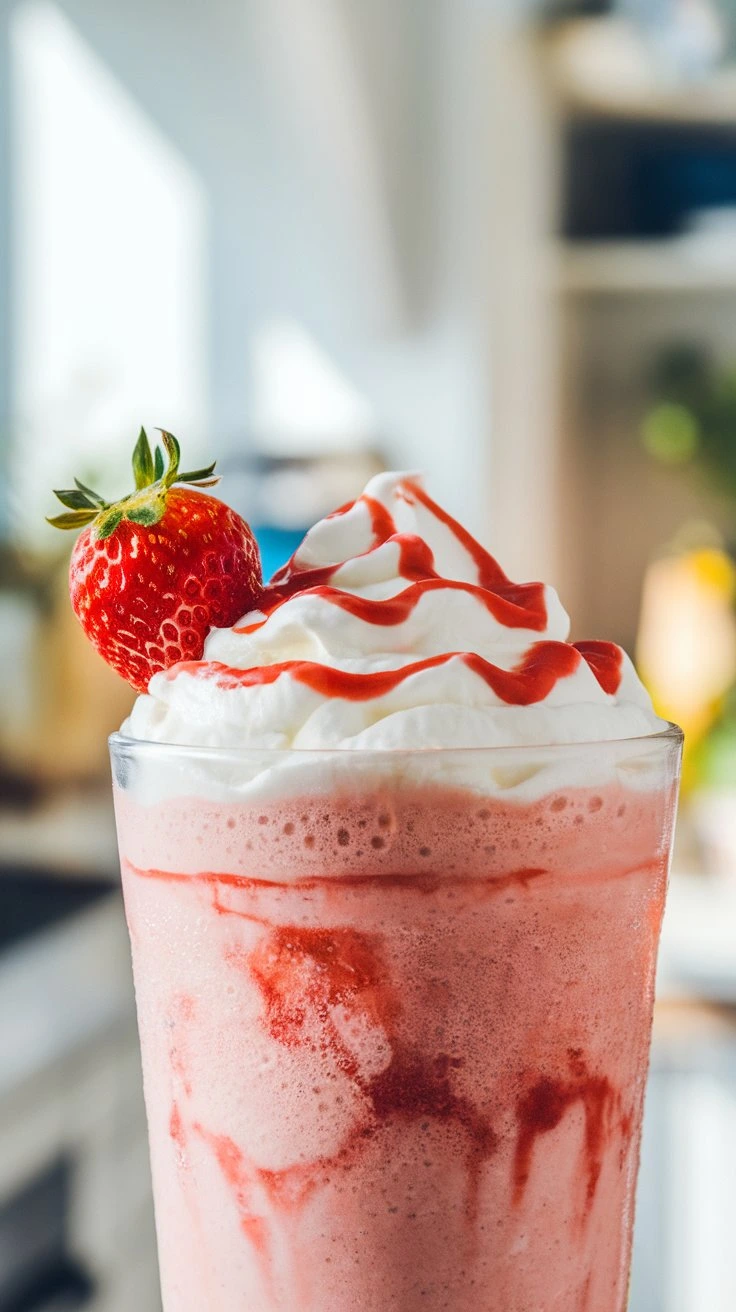 A big glass of delicious strawberry milkshake