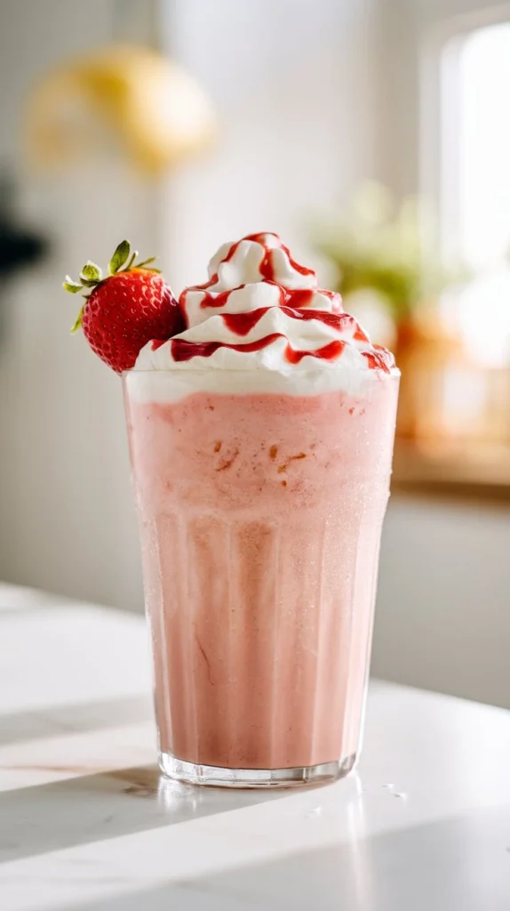 Yummy Strawberry Milkshake in a glass