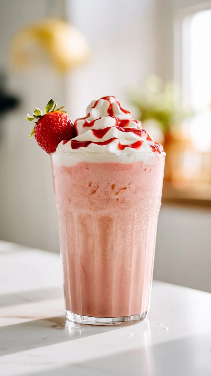 Yummy Strawberry Milkshake in a glass